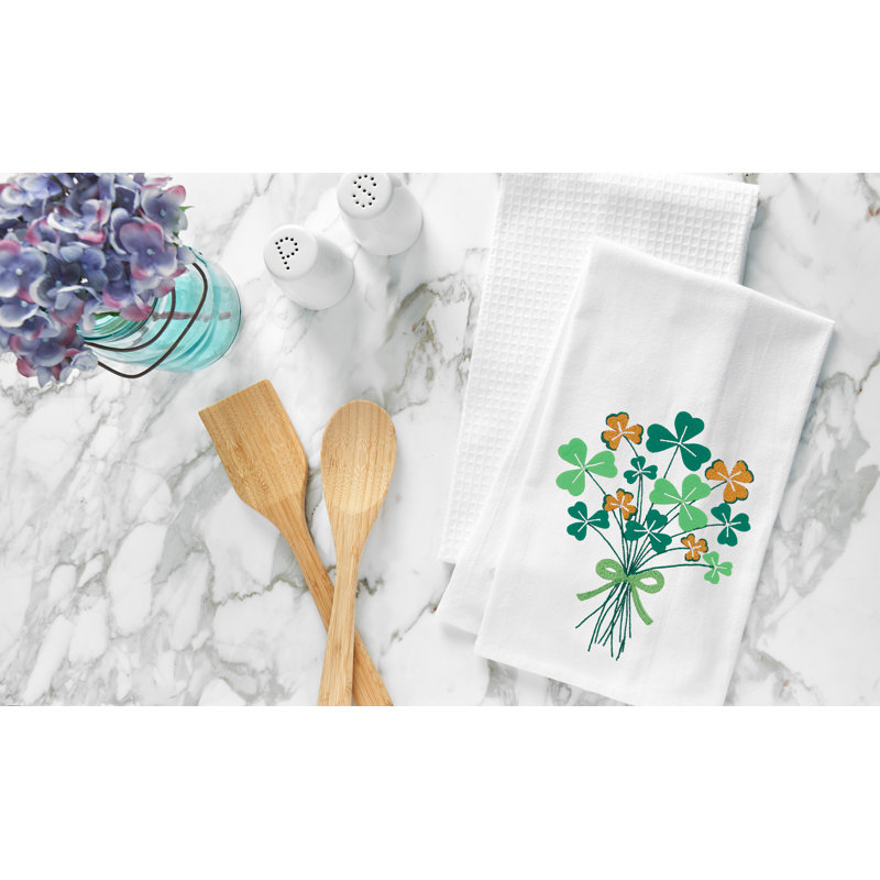 Serviette Shamrock, Vert / orange / bouquet trèfle blanc