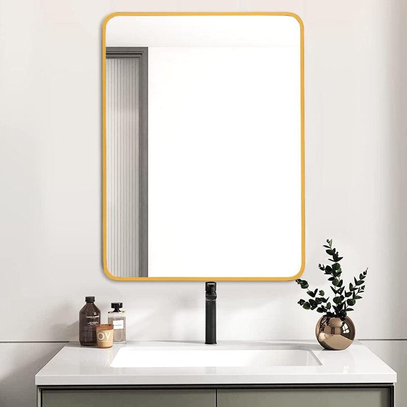 Miroir mural 24 x 32 pouces pour salle de bain - Verre 4 mm, alliage d'aluminium rouille, conception incassable et crochets renforcés