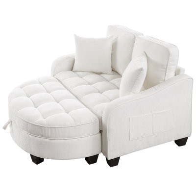 51 Inch Oversized Chaise Lounge Chair Indoor, Corduroy Upholstered Single Sofa Set With Movable Storage Ottoman
