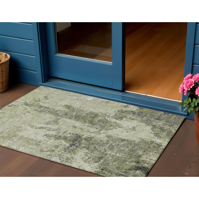Tapis extérieur lavable abstrait vert artichaut 3 pi x 5 pi