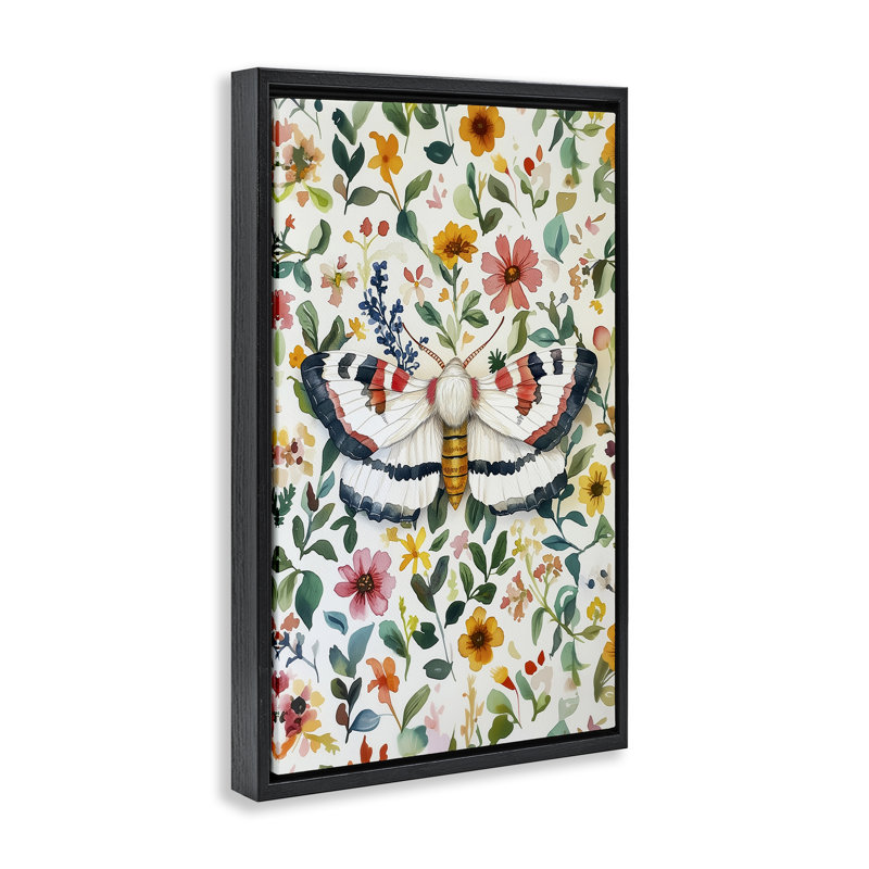Cadre flottant papillon et fleurs vives, design par The Dutch Lady, Cadre flottant noir de jais, H 25 po x l 17 po