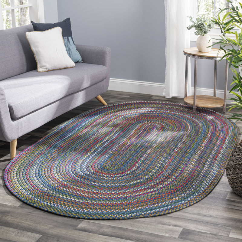 Tapis géométrique tressé à la main Orval, Ovale 7 pi x 9 pi, Vert