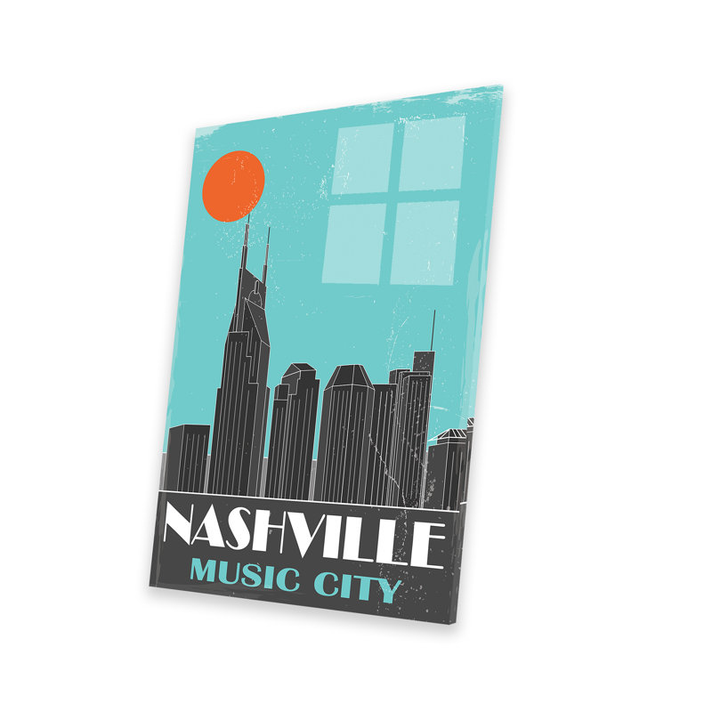 Nashville - peinture sans cadre, Gris / blanc / turquoise / bleu viking