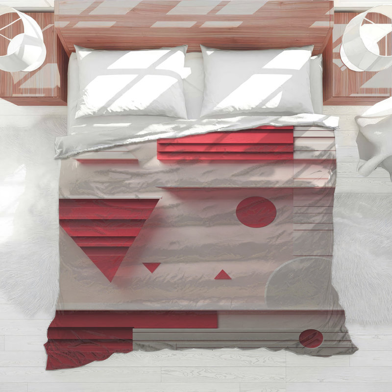 Red White Geometric Shapes Comforter, King
