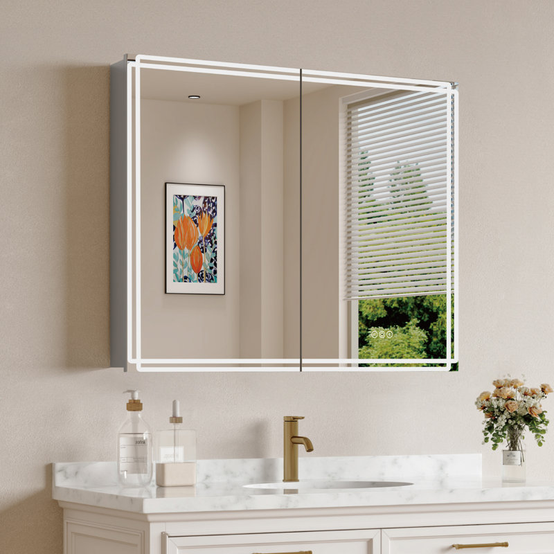 Armoire à pharmacie encastrée / à fixation en surface 32 po x l 32 po avec miroir en aluminium argenté Alita