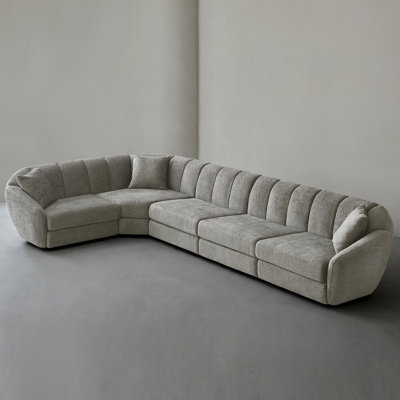 Canapé modulaire en L 4 places moderne en chenille brun clair