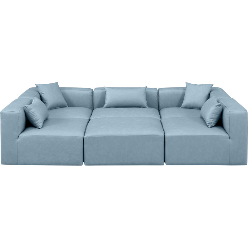 Canapé modulaire en similicuir de 6 pièces Ivion, Cuir végétalien bleu clair
