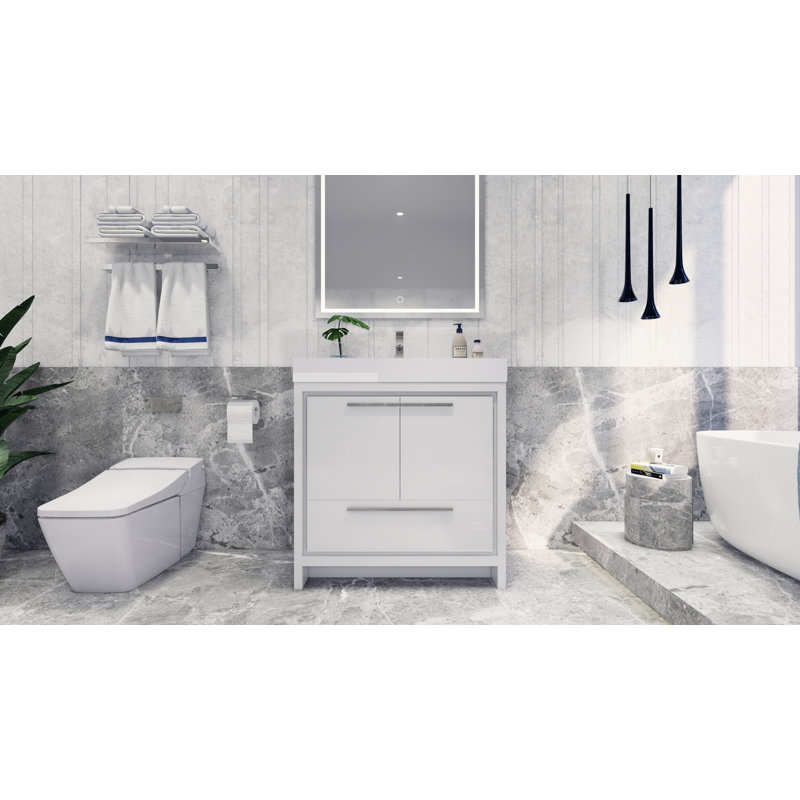 Ensemble de meuble-lavabo simple 36 po Tessa, Blanc lustré, Chrome