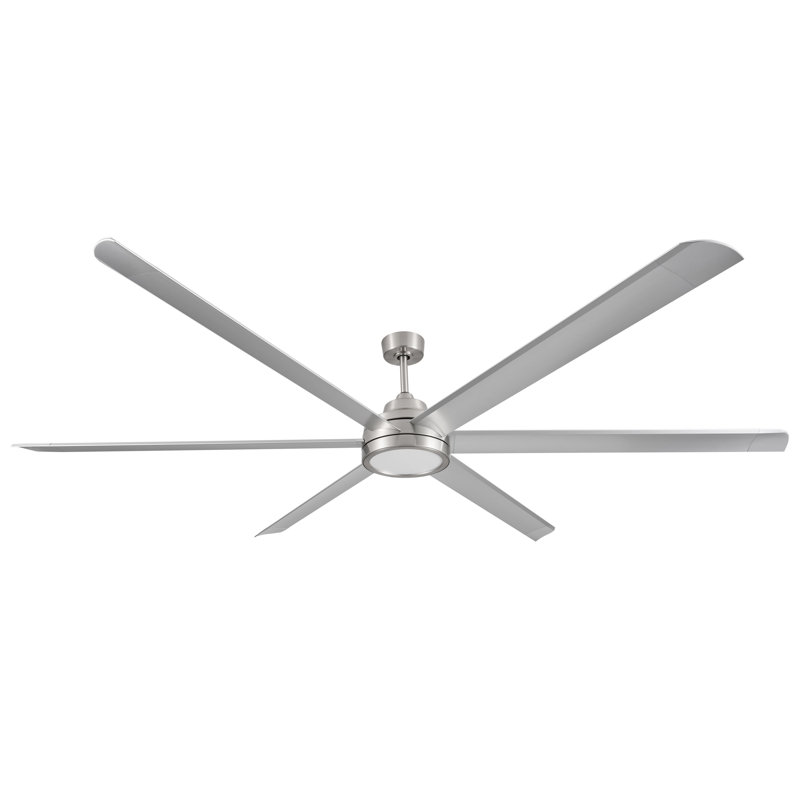 Grand ventilateur de plafond en nickel brossé de 100 po à 6 pales Blazer avec télécommande, ensemble d'éclairage à DEL à intensité variable et moteur réversible