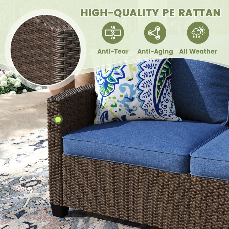 7 Piece Outdoor Rattan Sofa Seating Groups, Navy