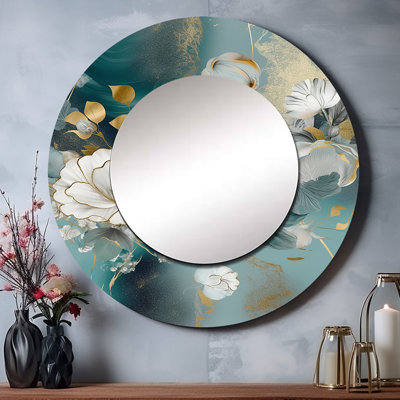Orietta or bleu marbre fleurs IV - miroir mural floral
