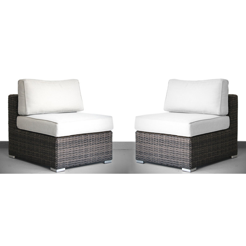 Ensemble de conversation en osier pour 2 personnes avec coussins Meltham, Espresso, Toile Sunbrella