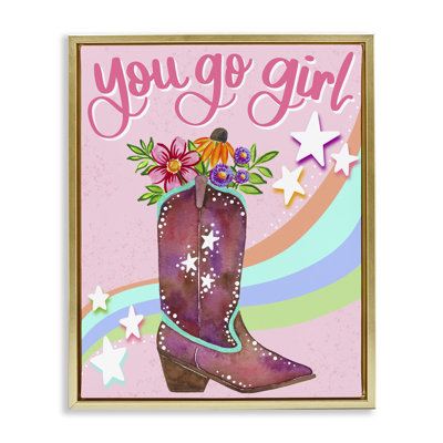 «You Go Girl Boot», toile encadrée flottante grise par Bethany Joy Adams / Bethany Joy Art, LLC.