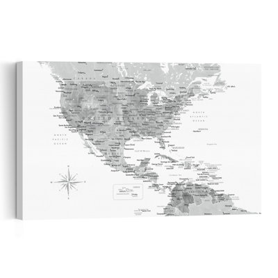 North America Caribbean Map Contemporary City Wall Art Print by Rosana Laiz Blursbyai - Wrapped Canvas Print