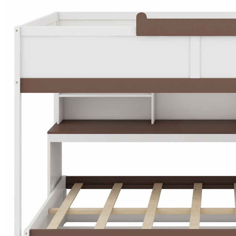 Lit escalier compact avec lit gigogne et tablettes intégrées, DEL, Blanc