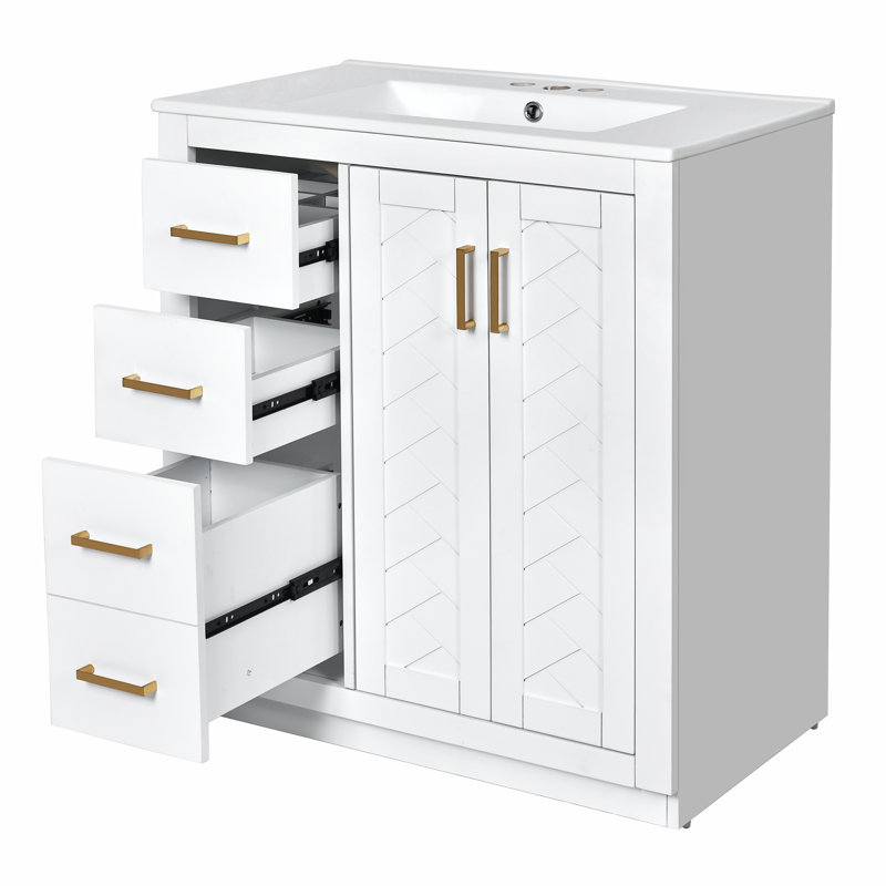 Ensemble de meuble-lavabo double 60 po avec comptoir en céramique 60 po Modern, Blanc