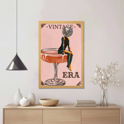 «Vintage Era Cocktail Glass Woman», reproduction d'art sur toile tendue sur toile, ensemble de 1