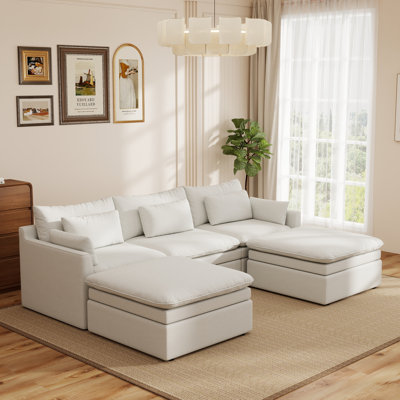 Laron 5-piece U-shaped Double Layer Cushion Sectional Sofa With Ottoman