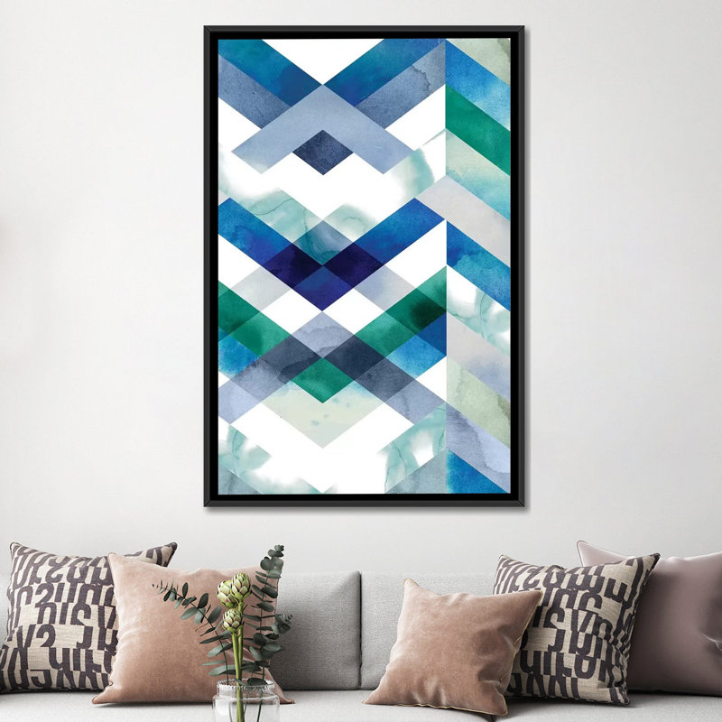 « crystal chevron ii », impression sur toile, Toile avec cadre noir, H 48 po x l 32 po x P 1,5 po, Pas de tapis