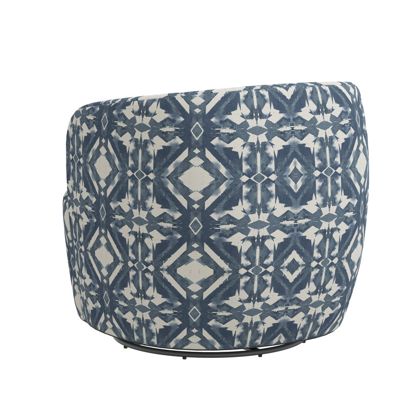 Maya Swivel Chair In Boucle, Asha Blue Ikat