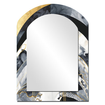 Marbre, peinture texturée II - décor de miroir mural unique arche de marbre, grand miroir asymétrique doré, impression d'art en métal