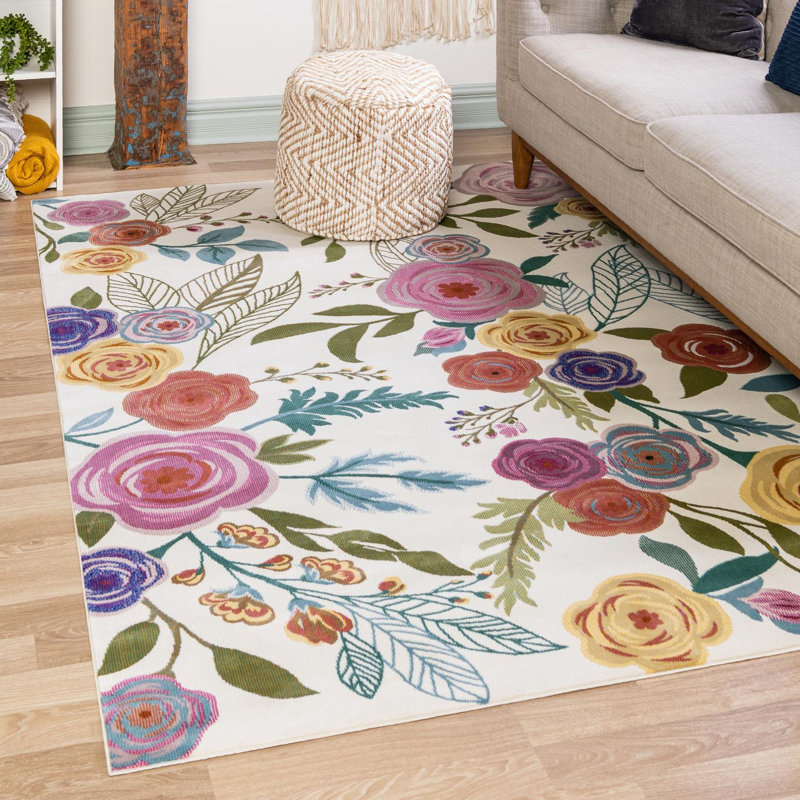 Tapis ivoire à motif floral Daignault, Rectangle 7 pi 10 po x 10 pi