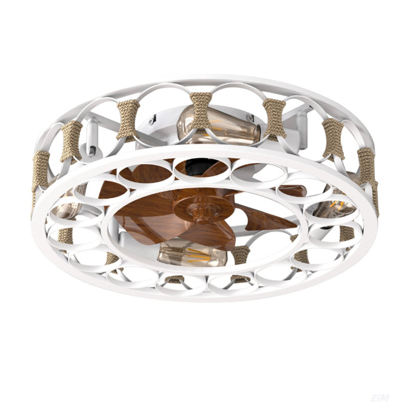 Ventilateur de plafond en cage avec lumières, télécommande, ventilateurs de plafond modernes semi-intégrés, pales réversibles à 6 vitesses, 4 ampoules DEL incluses, affichage en acrylique