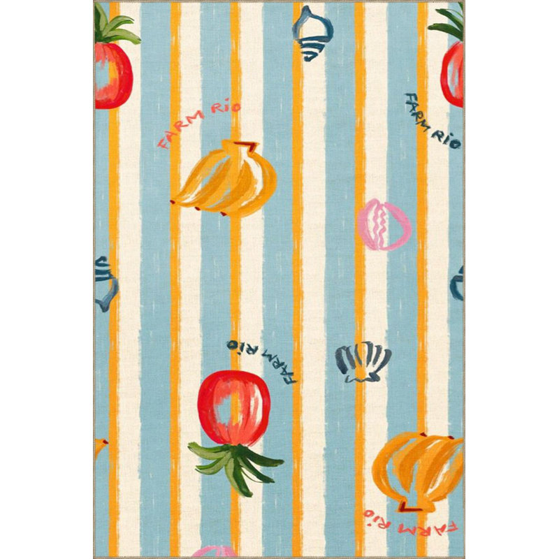 Tapis lavable rayé à motif de fruits, Rectangle 2 pi 6 po x 4 pi 11 po
