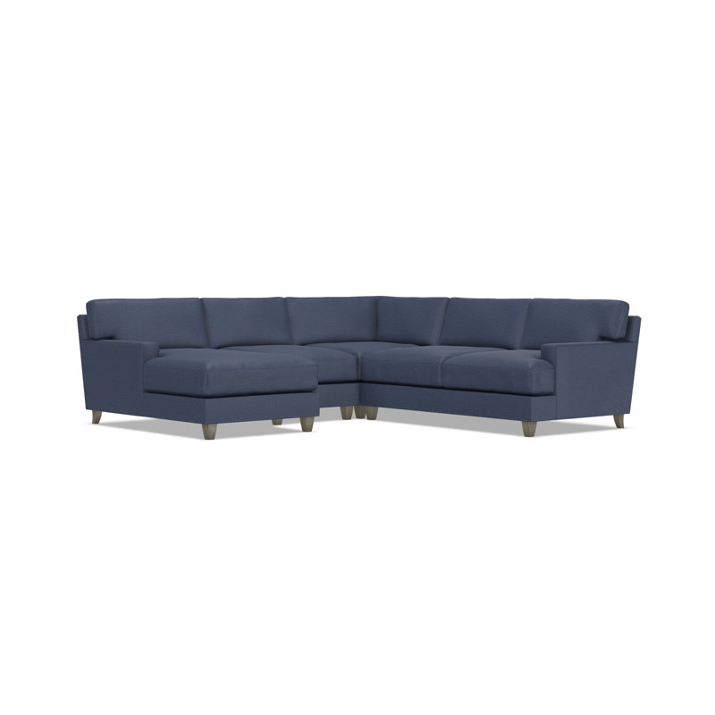 Bernhardt Mila 4-Piece Fabric Sectional, Blue Polyester, Left Hand Facing, 33.5" H x 107" W x 107" D