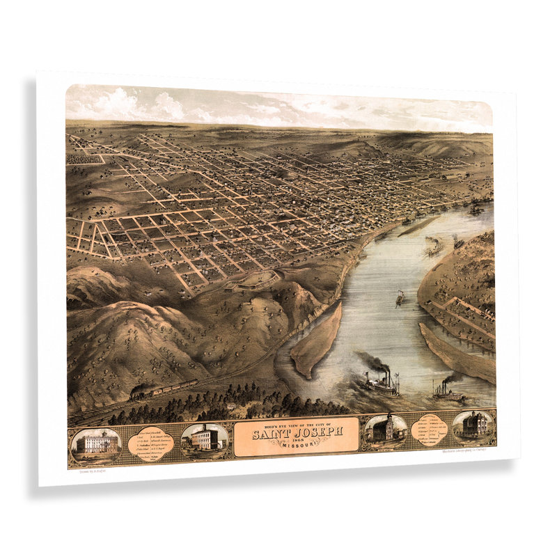 «1868 Saint Joseph Missouri Map Wall Art» sur papier, H 18 po x l 24 po