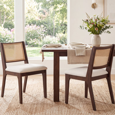 Rattan Back Dining Chair With Solid Wood Legs,Farmhouse Side Chair For Kitchen/Dining Room