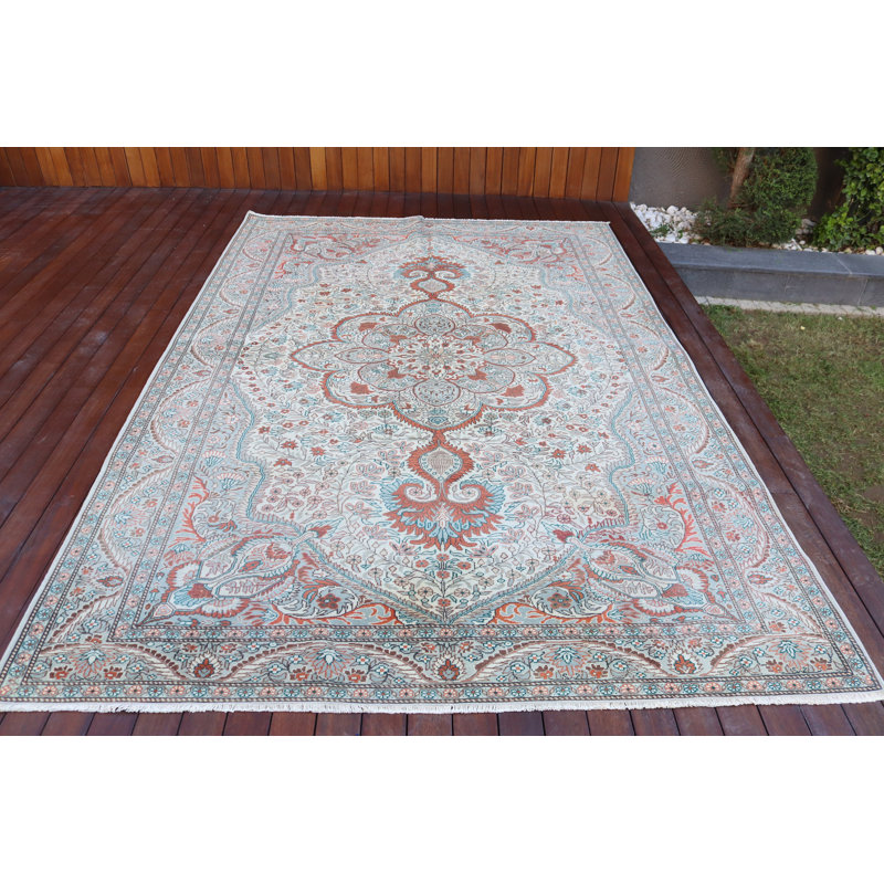 Grand tapis turc rétro tissé à la main, idéal pour le salon et la chambre à coucher