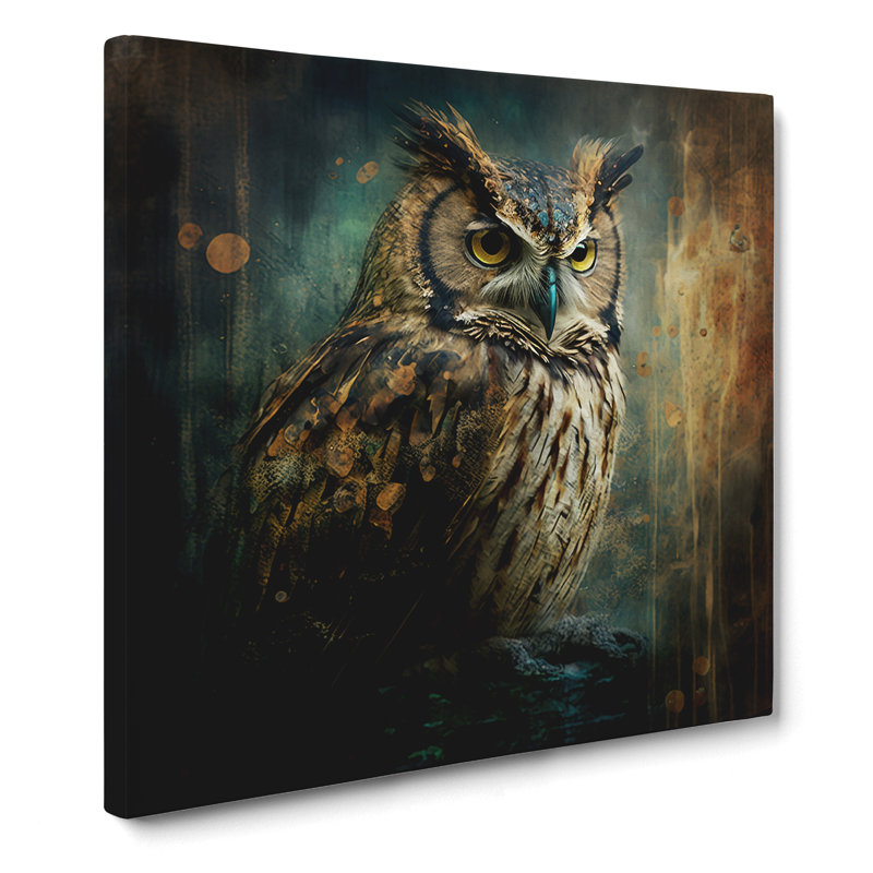 Owl Grunge Art - Wrapped Canvas, 50cm H x 50cm W