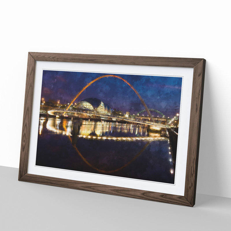 The Millennium Bridge in Newcastle - Picture Frame Graphic Art, 27cm H x 36cm W x 2cm D, Walnut Framed