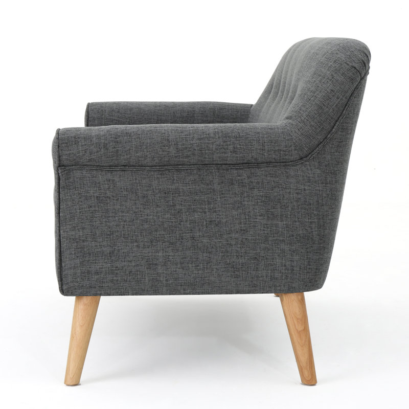 Gray Tufted Fabric Loveseat with Birch Wood Legs