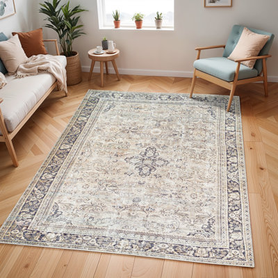 Machine Washable Vintage Area Rug Grey/Brown_BODA2304