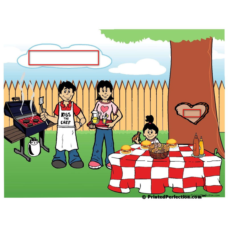 Personalized Family Backyard Barbeque 1 girl Acrylic Key Chain, Yes