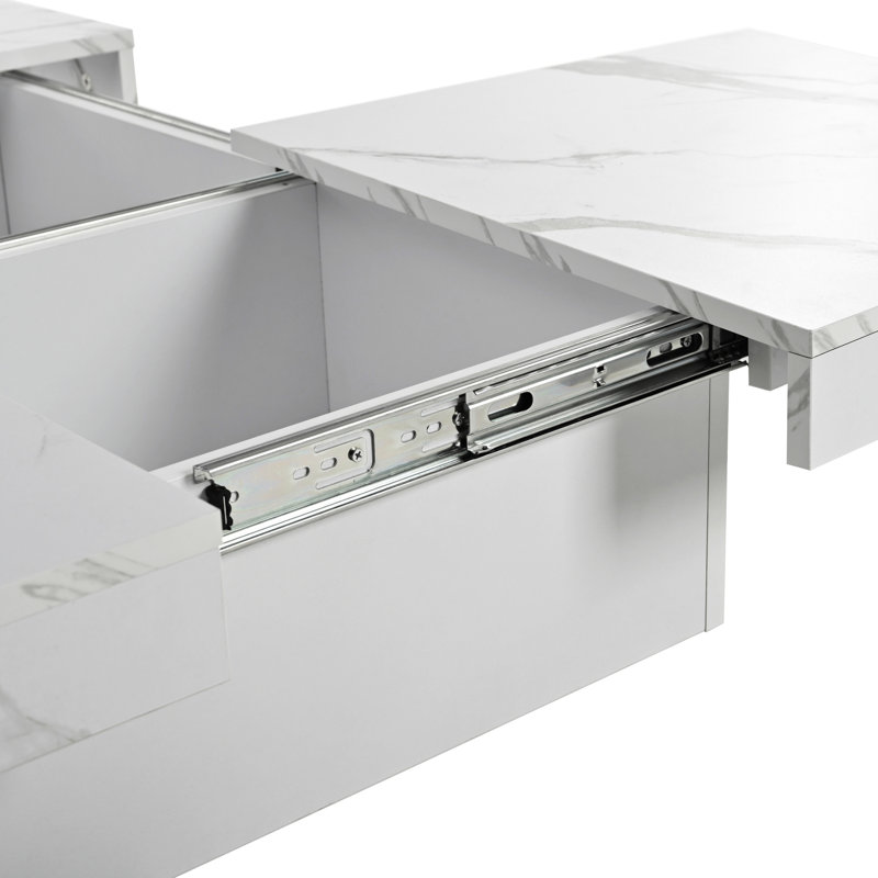 39.4'' Square Coffee Table, Marble Veneer, White, Sliding Top & Multipurpose Storage Design White 39.4'', Box