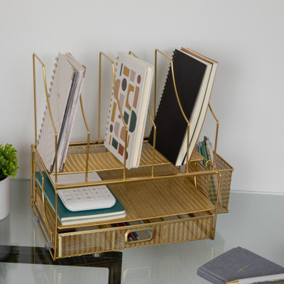 Martha Stewart Ryder Premium Large Mesh Metal Desktop Storage Organizer With Drawer
