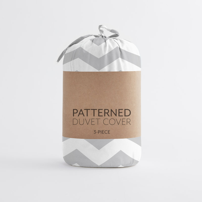 Gray and White Geometric Microfiber Queen Duvet Cover Set