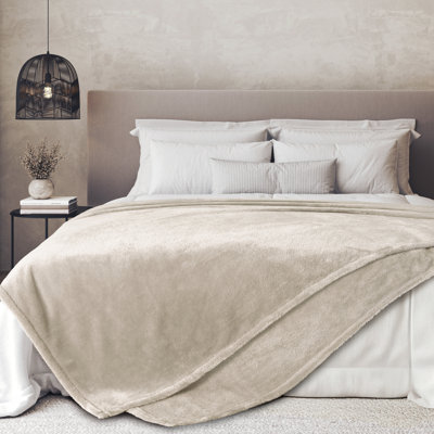 Soft Plush Fleece Throw Blanket, Double Sided Cozy Thick Warm Blanket for Sofa & Bed,  Beige, Throw XL (60" x 70")