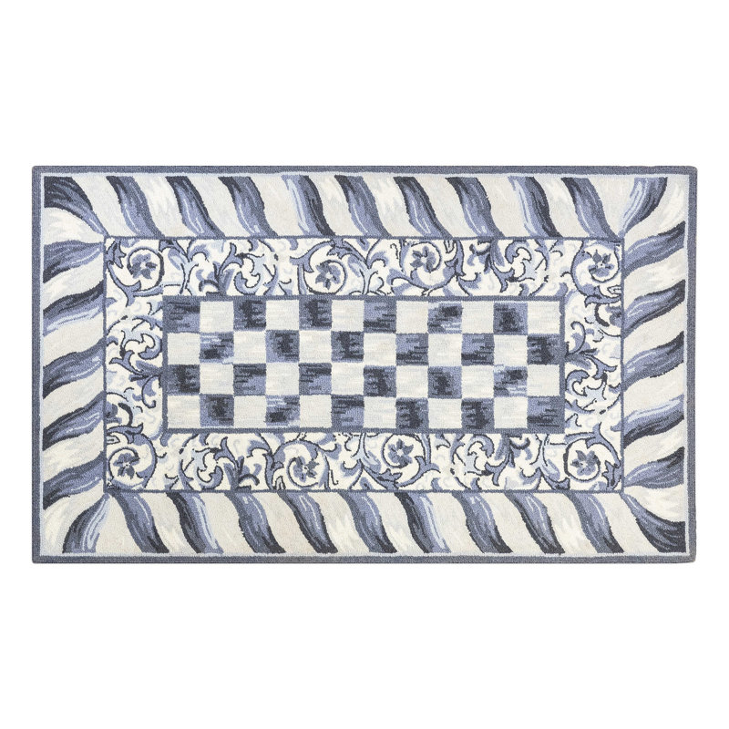 Sterling Check Hand-Knotted Gray Stripe Wool Octagon Rug, 6'