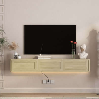 Meuble télé flottant 68,9 po pour téléviseur de 75 po ou moins avec lumières DEL et prise de courant