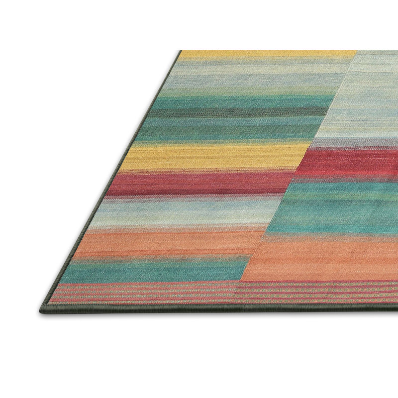 Tapis de zone rouge/vert/orange contemporaine, Rectangle 8 pi x 12 pi