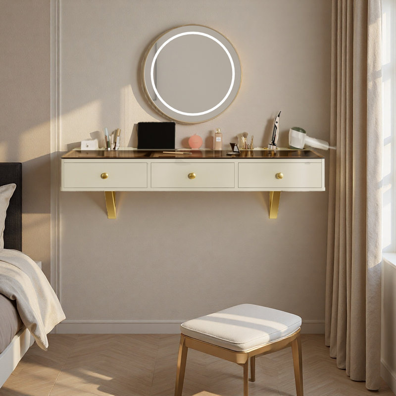Tablette flottante 47 po avec tiroir, coiffeuse murale polyvalente, bureau, table flottante