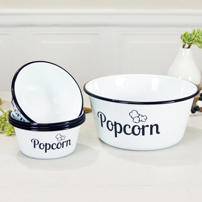 METAL ENAMELWARE POPCORN BOWL SET OF 5