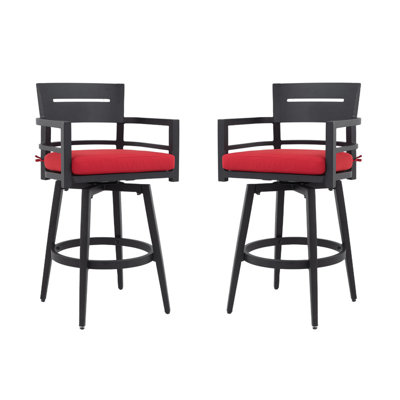 Modern Outdoor Swivel Bar Stool Set of 2 with Weather-Resistant Cushions by Orren Ellis