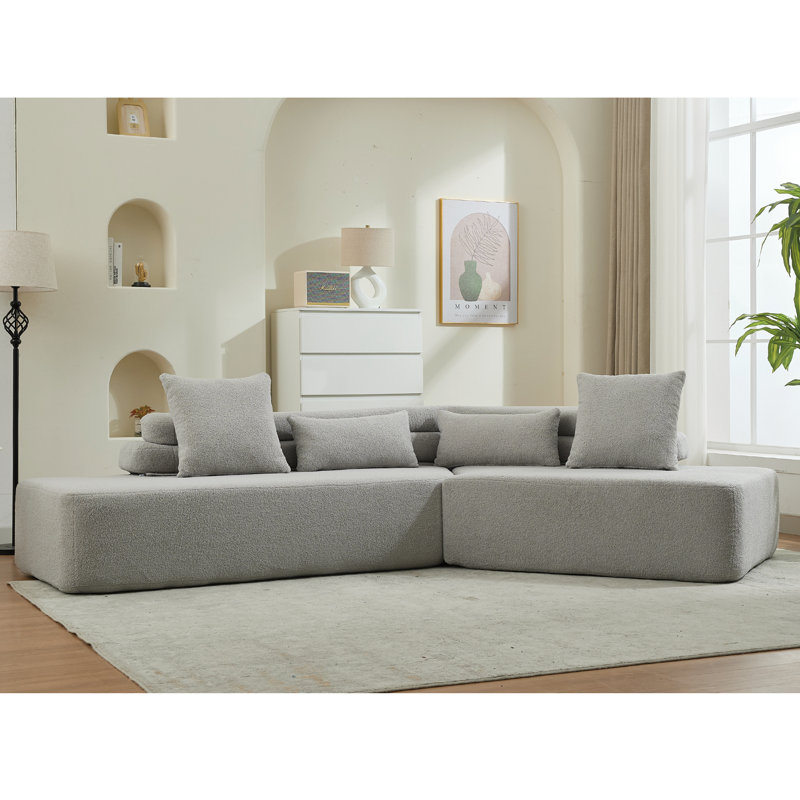 Canapé modulaire nuage minimaliste de 128 po, canapé moderne, 4 places, sans assemblage, canapé modulaire à deux places, tissu Boucle Teddy, tissu anti-froissement rembourré, gris clair
