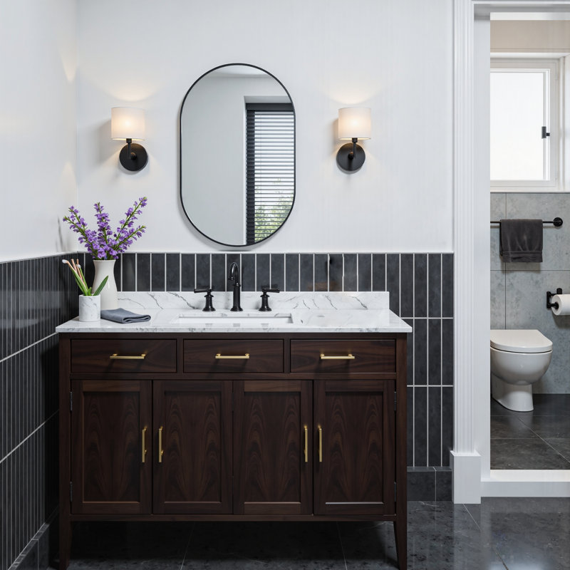 Lunara Tempered Glass Oval Mirror, Rust-proof Alluminium Alloy Framed Wall-Mounted Mirrors for Bathroom, 36" x 24"
