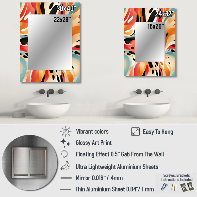 Multicolor Urban Elegance - Geometric  Decorative Wall Mirror, Modern Mirror, Printed Metal Art, 40" x 30"
